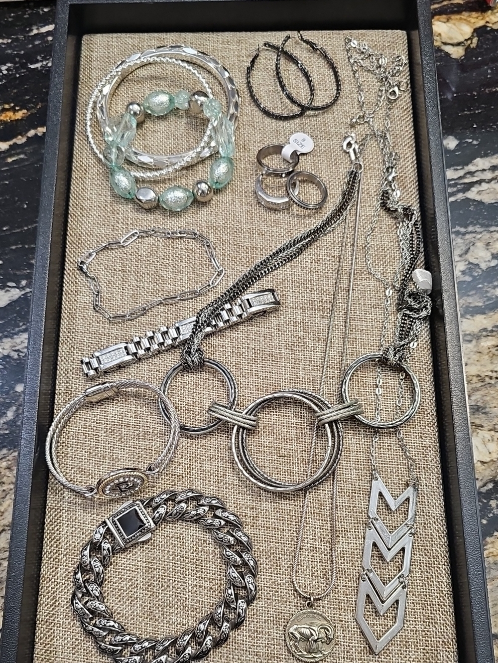 Silver-Tone Multi Necklace & Bracelet Jewelry Set - Silver